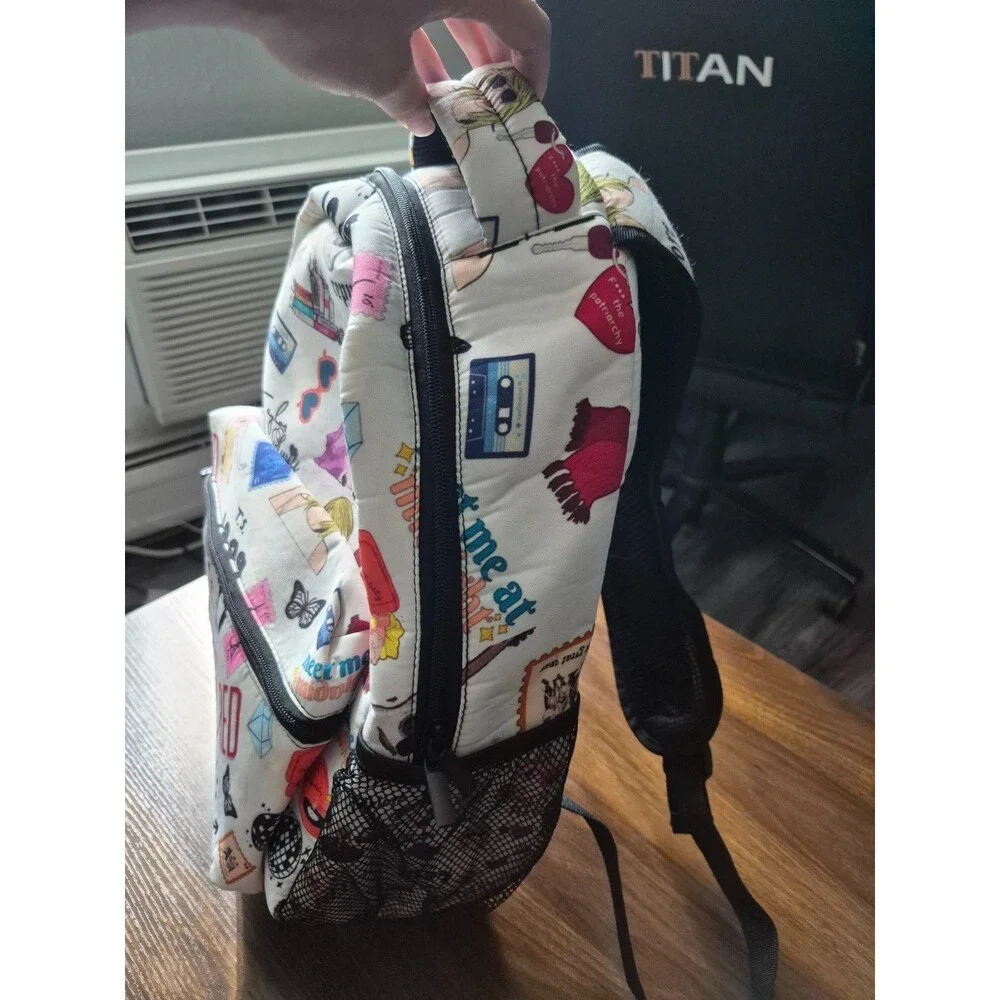 Taylor Swift Eras Tour Collage Backpack White Red 1989 Lover Swiftie School Bag